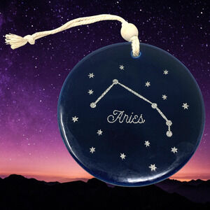 NEW Artisan Zodiac ARIES Hanging Ornament Glazed Pottery Astrology Celestial
